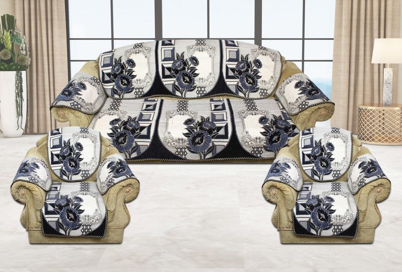 Luxury Crafts Jacquard Floral Sofa Cover  (Black Pack of 12)
