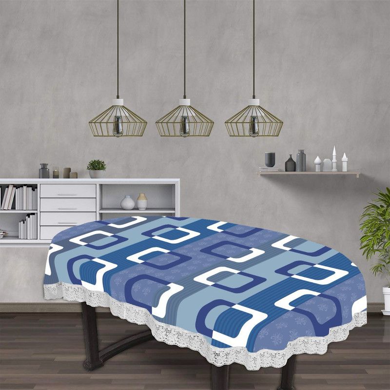 HomeStore-YEP Printed 6 Seater Table Cover  (Blue, PVC)