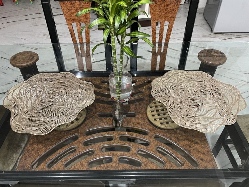 LaVichitra Round Pack of 2 Table Placemat  (Gold, PVC)