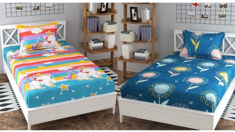 Trendy Hut 240 TC Polycotton Single Cartoon Flat Bedsheet  (Pack of 2, Multicolor)