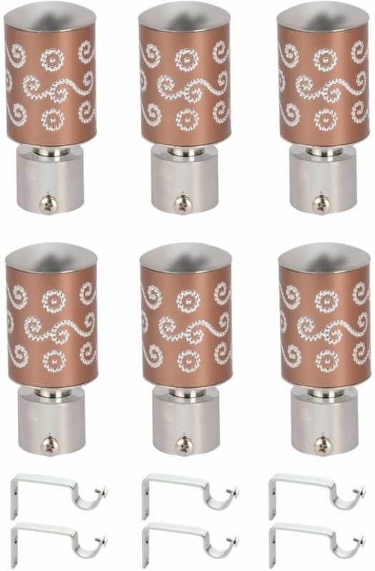 Harold Silver, Brown Rod Rail Bracket, Curtain Knobs Metal  (Pack of 12)