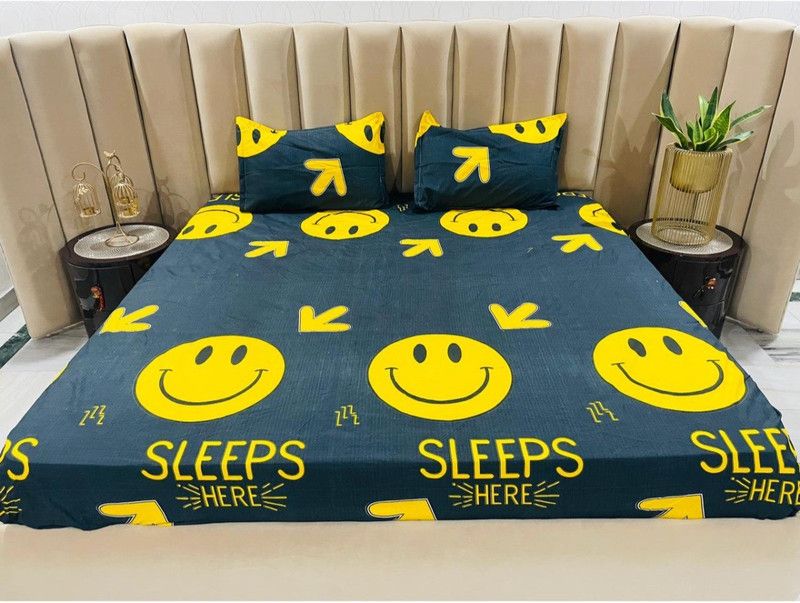 Nanki's 140 TC Polycotton King Cartoon Fitted (Elastic) Bedsheet  (Pack of 1, Grey)