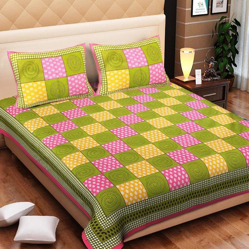 Rajasthani Jaipuri Traditional Print 200 TC Cotton Double, King Jaipuri Prints Flat Bedsheet  (Pack of 1, Pink)