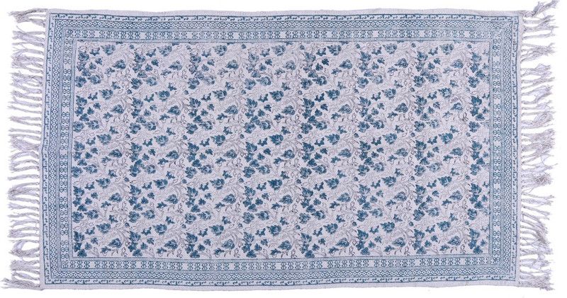 abi crafts White, Green Cotton Carpet  (90 cm, X 150 cm, Rectangle)