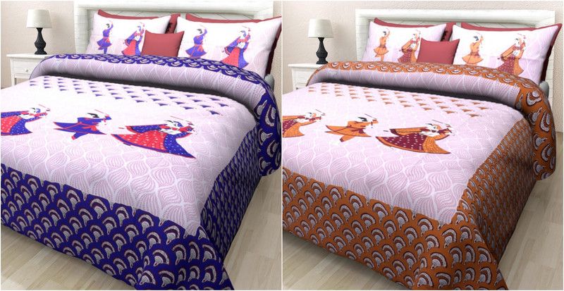 JAIPUR PRINTS 251 TC Cotton King Text Print Flat Bedsheet  (Pack of 2, Multicolor)