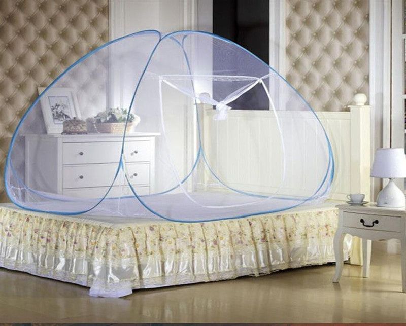 ANS Polyester Adults Washable folding mosquito net for single bed Blue Heavy Quality Mosquito Net  (Blue, Bed Box)