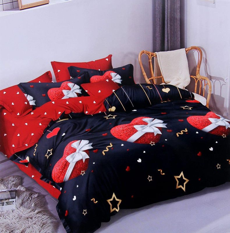 250 TC Cotton Double King Printed Bedsheet  (Pack of 1, navy blue)