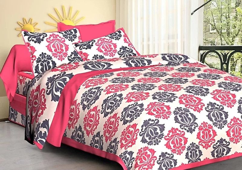 Homeline 104 TC Cotton Double Floral Flat Bedsheet  (Pack of 1, Pink)