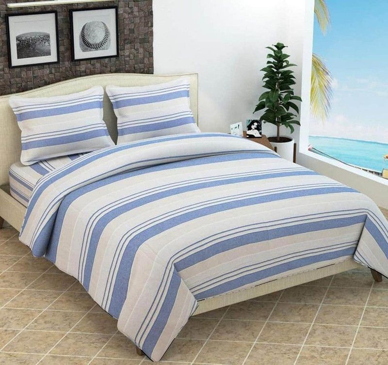 CHHILAKIYA 144 TC Polycotton Double Floral Flat Bedsheet  (Pack of 1, Light Blue)