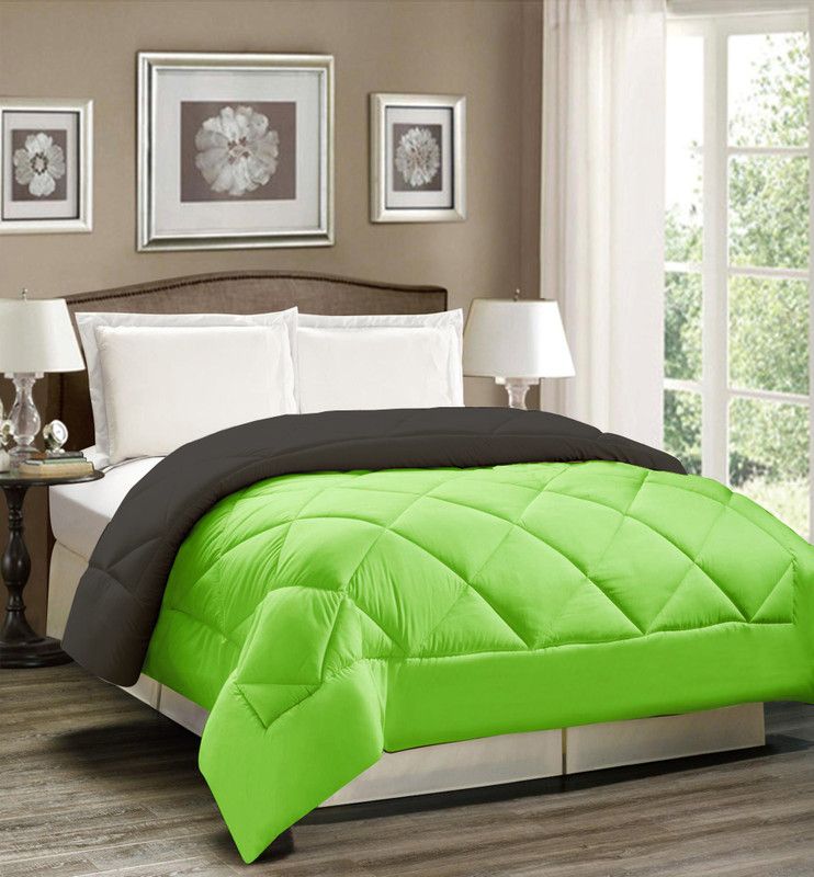 AVI Solid Single Comforter for Heavy Winter  (Polyester, Black-Mint Green)