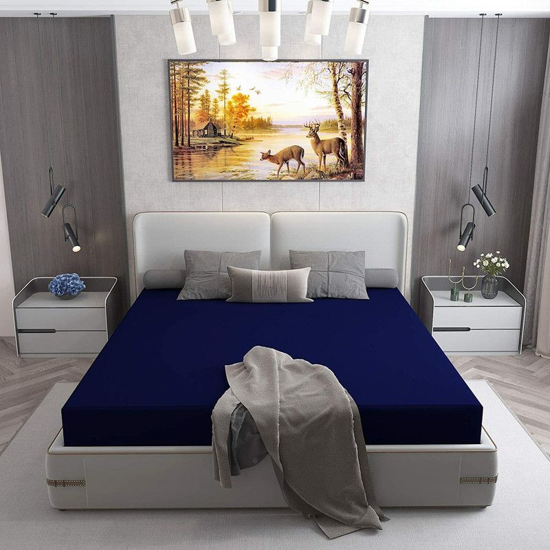 ELEVANTO Elastic Strap Single Size Waterproof Mattress Cover  (Blue)