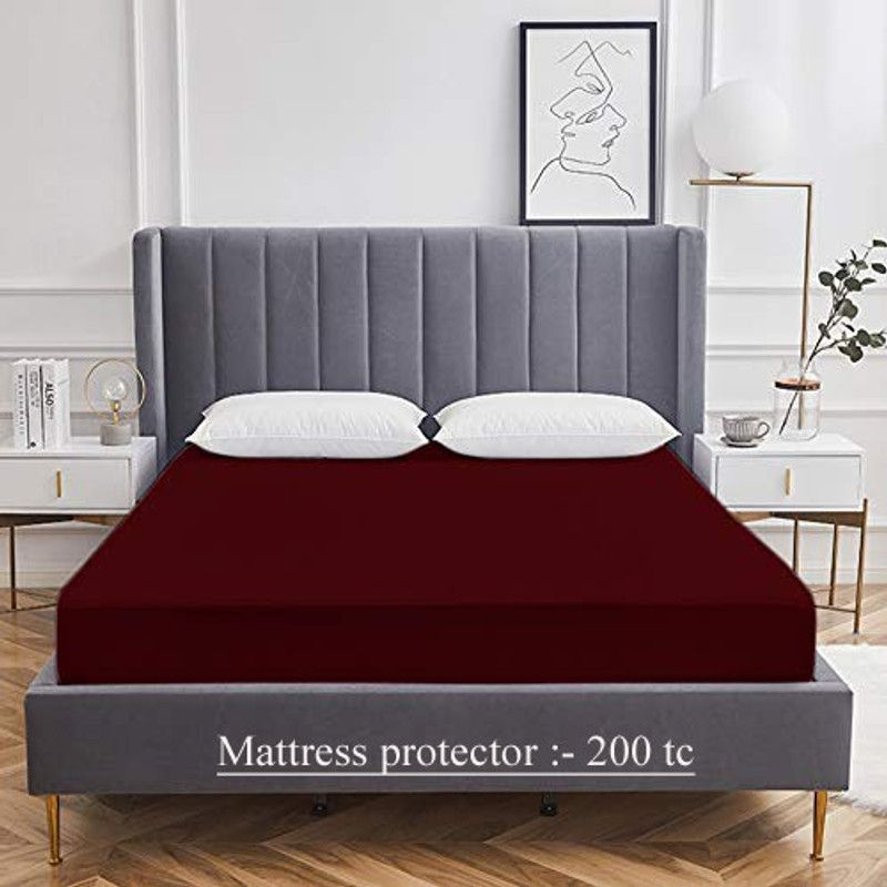 Riyans group Fitted Single Size Waterproof Mattress Cover  (Maroon)