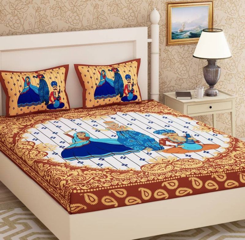 Duronet 180 TC Cotton Queen Jaipuri Prints Flat Bedsheet  (Pack of 1, Brown)
