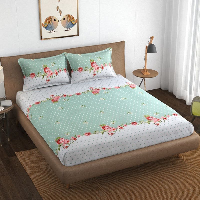 Flipkart SmartBuy 250 TC Polycotton Double Printed Flat Bedsheet  (Pack of 1, Green)