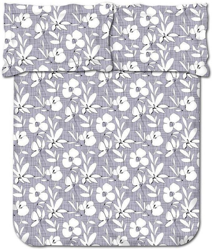 Bombay Dyeing 104 TC Cotton Double Floral Flat Bedsheet  (Pack of 1, Grey)