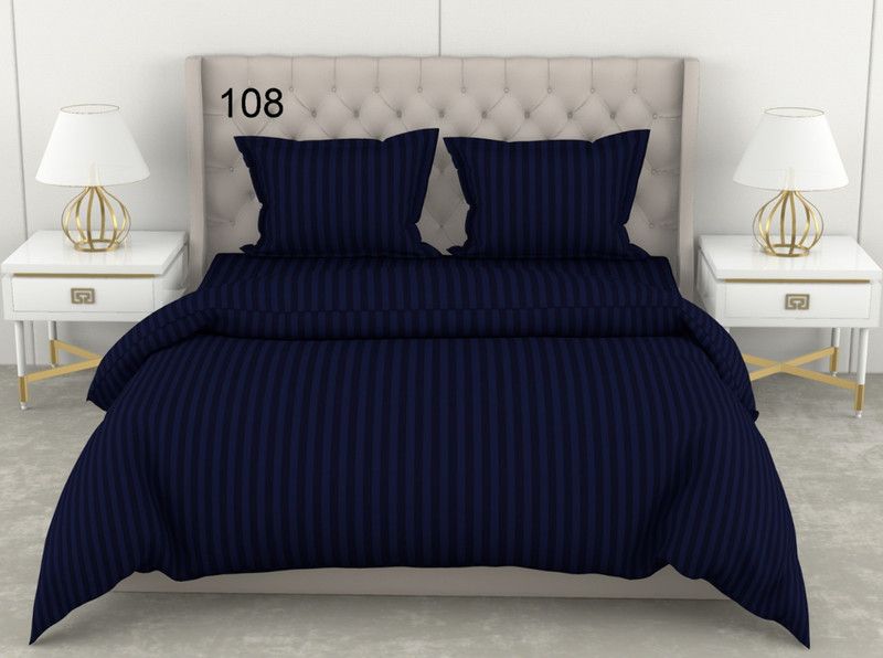 Vashishtha 210 TC Satin Double Striped Flat Bedsheet  (Pack of 1, Multicolor)