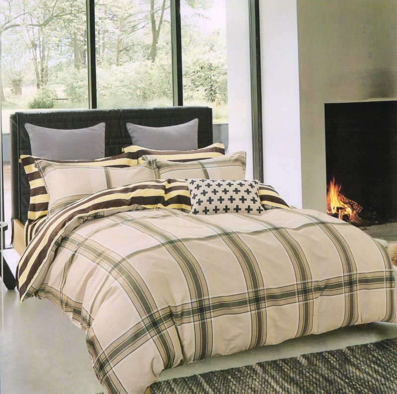 Welhouse India 200 TC Cotton Double Checkered Flat Bedsheet  (Pack of 1, Beige)
