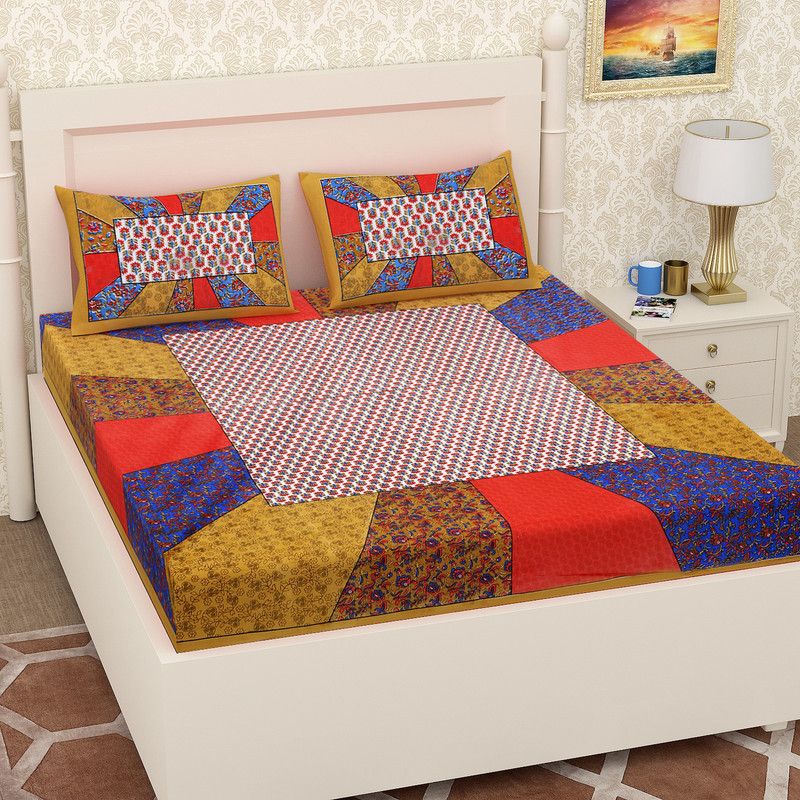 Pankaja Creation 144 TC Cotton Double Printed Flat Bedsheet  (Pack of 1, Brown, Red)