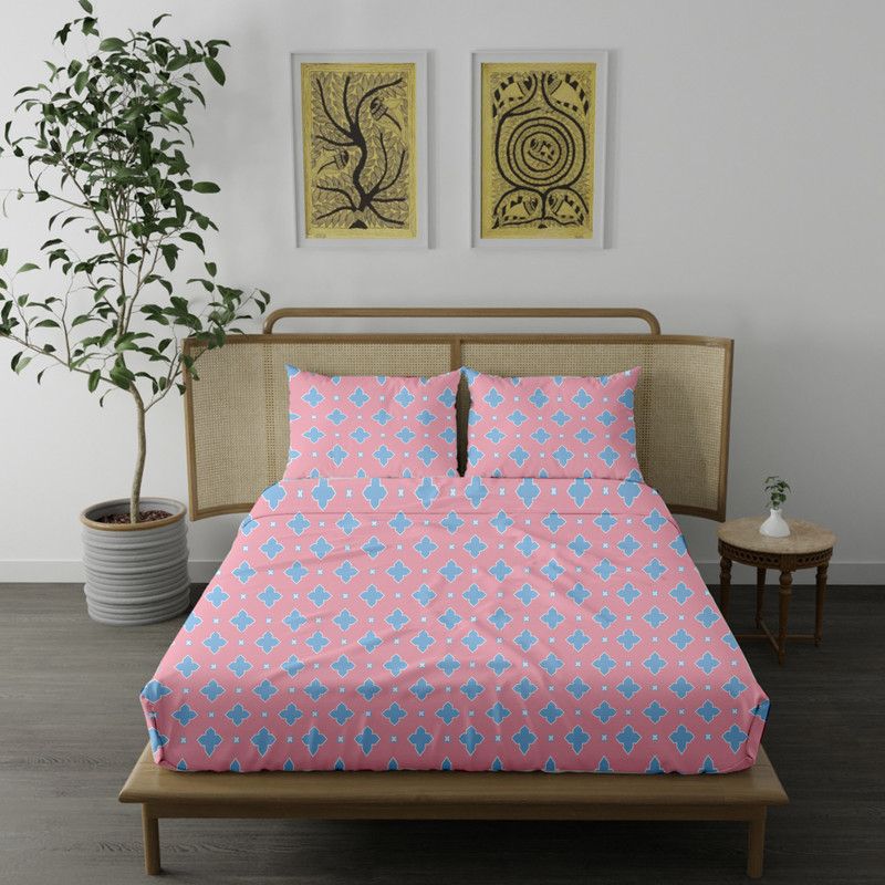 Blue Dahlia 220 TC Cotton Single Printed Flat Bedsheet  (Pack of 1, Pink)