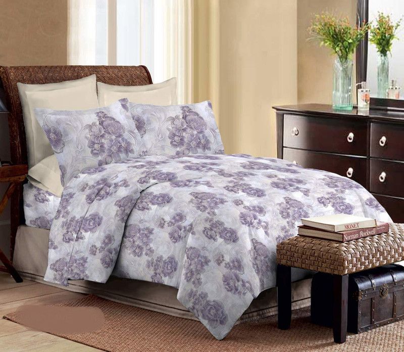 Bombay Dyeing 300 TC Cotton King Printed Flat Bedsheet  (Pack of 1, Lavender)