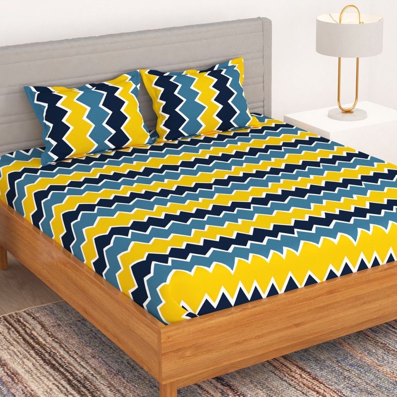 Bedspun 150 TC Microfiber Double Abstract Flat Bedsheet  (Pack of 1, Blue)