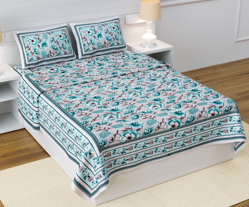 SUUMAYA 144 TC Cotton Single Printed Flat Bedsheet  (Pack of 1, Green)