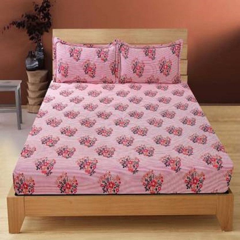 CECARO 150 TC Polycotton Double Floral Flat Bedsheet  (Pack of 1, Pink)