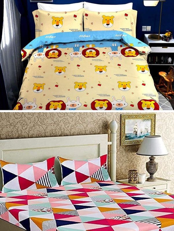 Twinkle Star's 210 TC Cotton Double Geometric Flat Bedsheet  (Pack of 2, Multicolor)