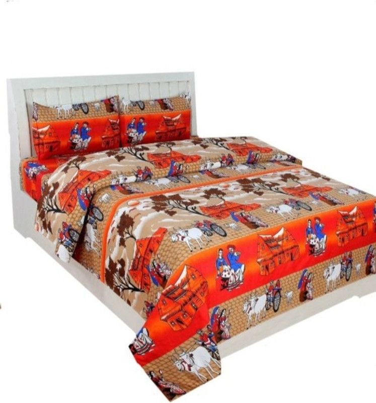 DEKORASIA 140 TC Cotton Double Printed Flat Bedsheet  (Pack of 1, Multicolor)