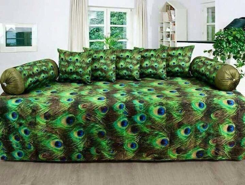 24x7 Home Store Velvet Floral Diwan Set  (Green)
