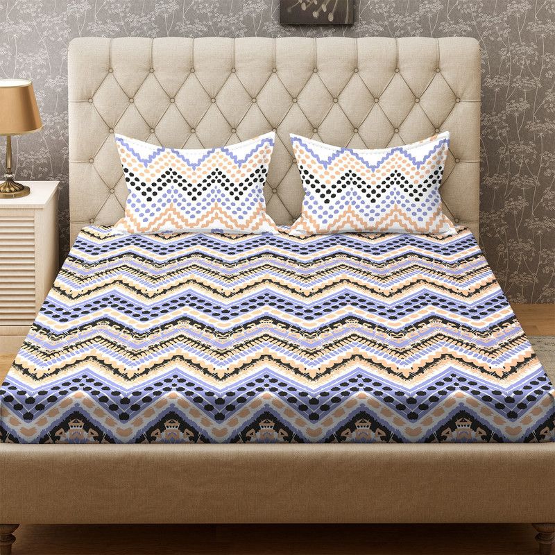 Bombay Dyeing 100 TC Cotton Double Geometric Flat Bedsheet  (Pack of 1, Peach)
