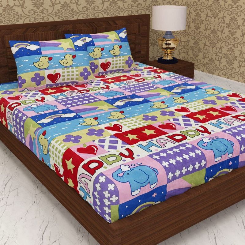 AHT Decor 140 TC Viscose Double Cartoon Flat Bedsheet  (Pack of 1, Multicolor)