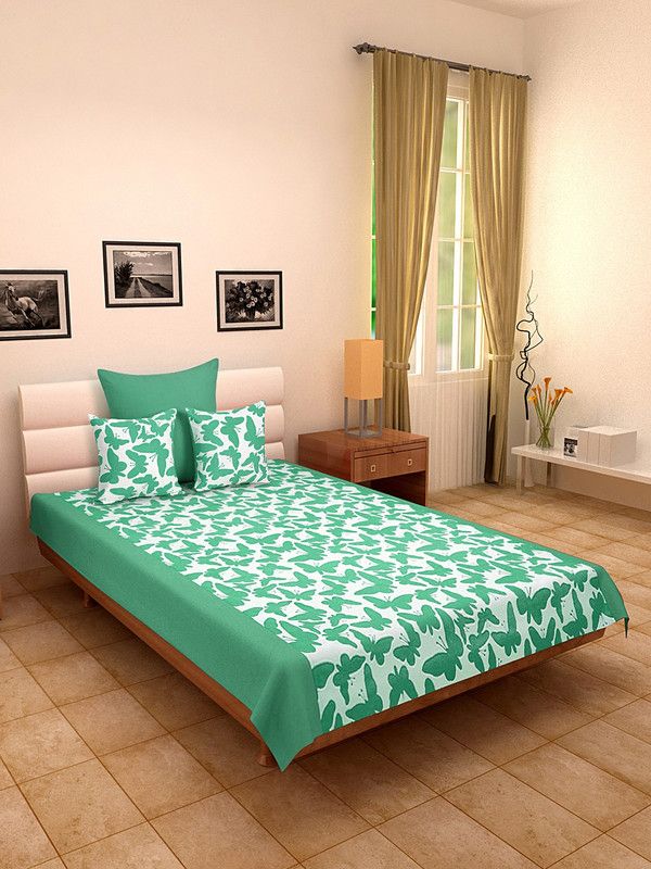 Dekor World 180 TC Cotton Single Animal Flat Bedsheet  (Pack of 4, Aqua)
