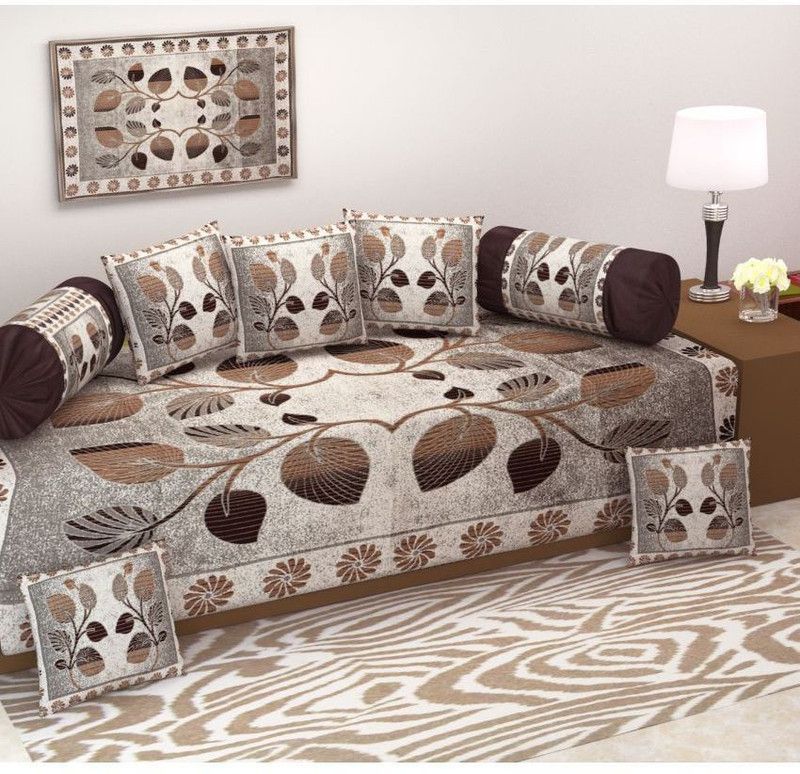 manvicreations Jacquard Abstract Diwan Set  (Multicolor)
