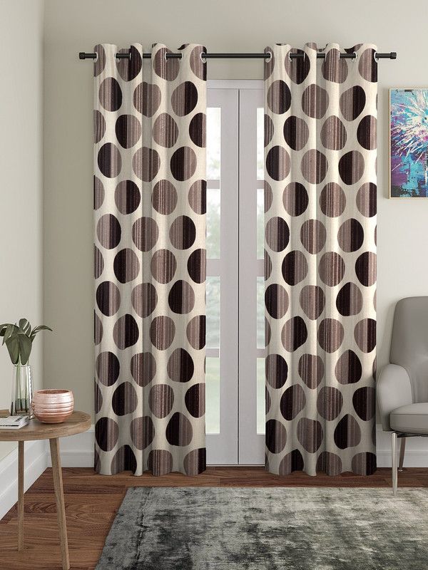 Cortina 210 cm (7 ft) Polyester Room Darkening Door Curtain (Pack Of 2)  (Floral, Brown)