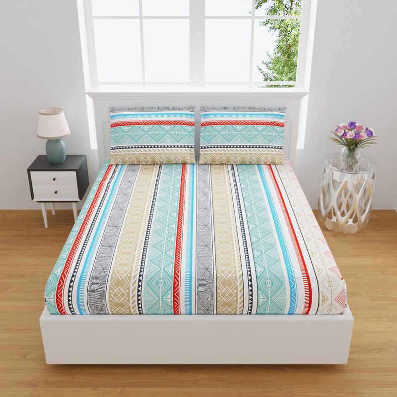 Shubastik 180 TC Cotton King Printed Flat Bedsheet  (Pack of 1, Multicolor)