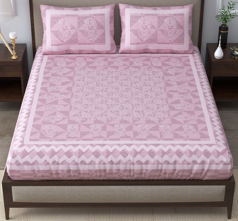 SHIVARIKA 210 TC Cotton King Geometric Flat Bedsheet  (Pack of 1, Pink)