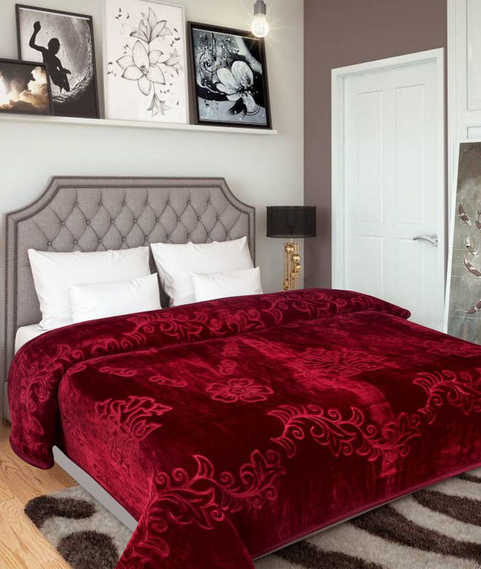 Dtex Floral Single Mink Blanket for Heavy Winter  (Polyester, Maroon)