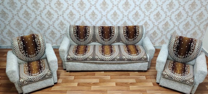 MHF Chenille Abstract Sofa Cover  (Brown Pack of 6)