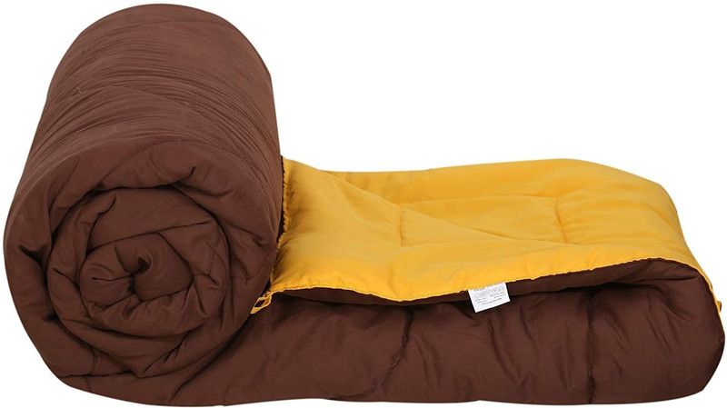 TUNDWAL'S Solid Double Comforter for Mild Winter  (Microfiber, Brown, Mustard)
