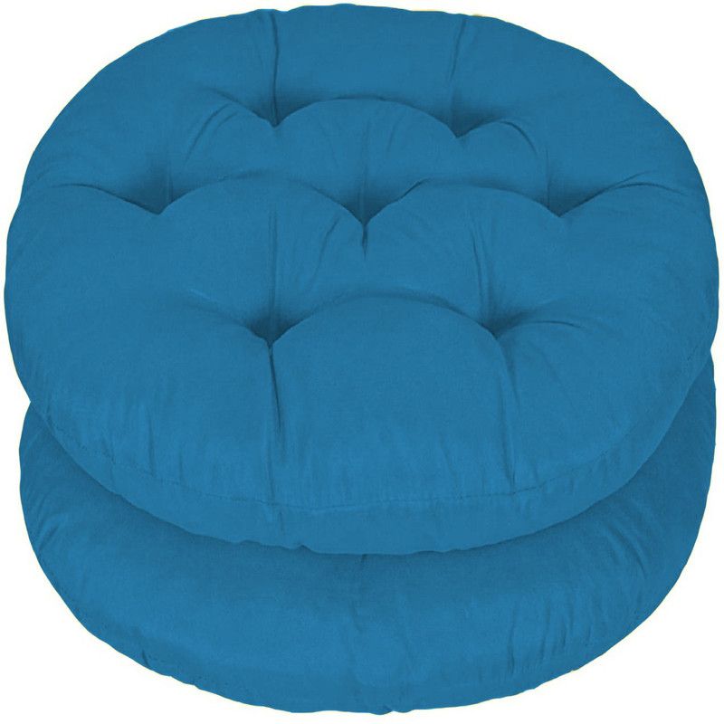 Mom's Moon Polyester Fibre Solid Chair Pad Pack of 2  (Sea Blue)