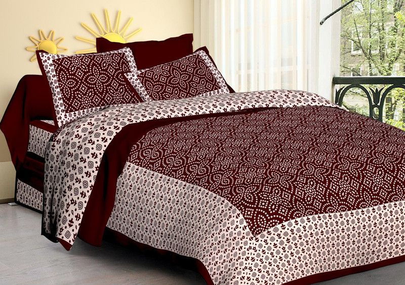 144 TC Cotton Double Animal Bedsheet  (Pack of 1, Maroon)