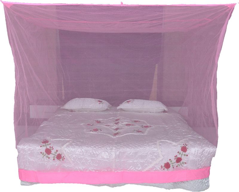 RIDDHI Nylon Adults Washable pink 14 mtr square (6.5x6.5) with border Mosquito Net  (Pink, Bed Box)