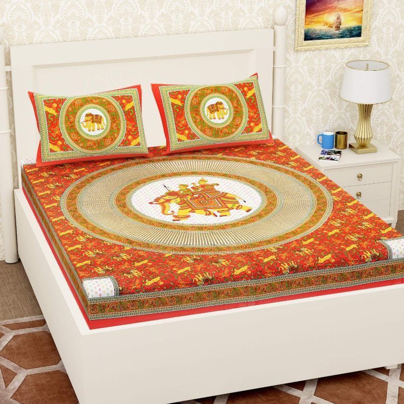 KRISMARTELITE 140 TC Cotton Double Printed Flat Bedsheet  (Pack of 1, Red)