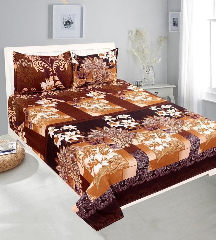 CHEVRON 120 TC Cotton Double Floral Flat Bedsheet  (Pack of 1, Brown)