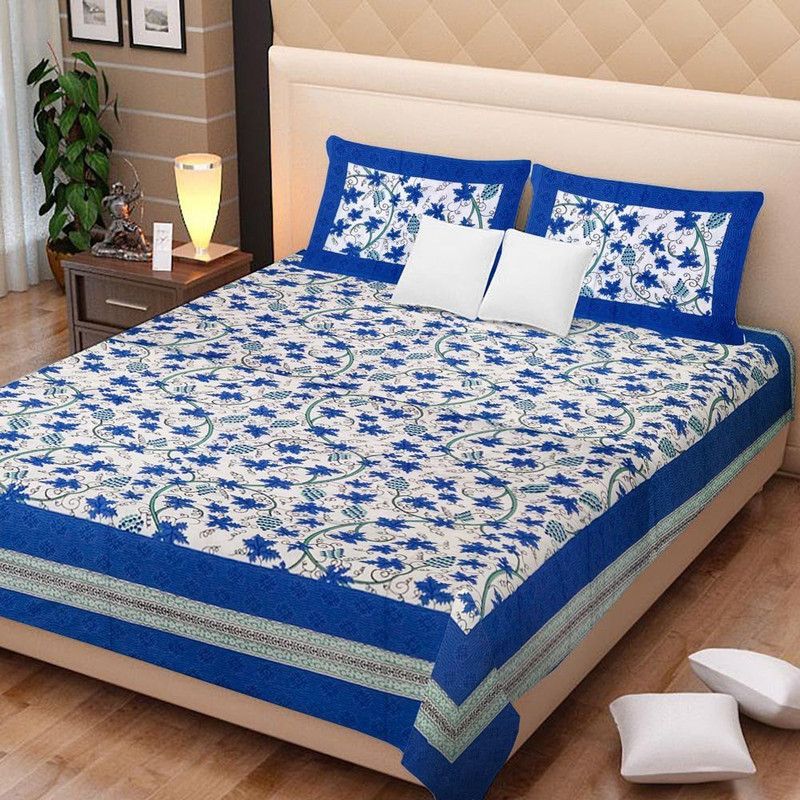 Vie Loom Floral Bedsheet (100 % Cotton Comfort Rajasthani Jaipuri Traditional Double Bedsheets with 2 Pillow Covers) 200 TC Cotton Double Printed Flat Bedsheet  (Pack of 1, Multicolor)