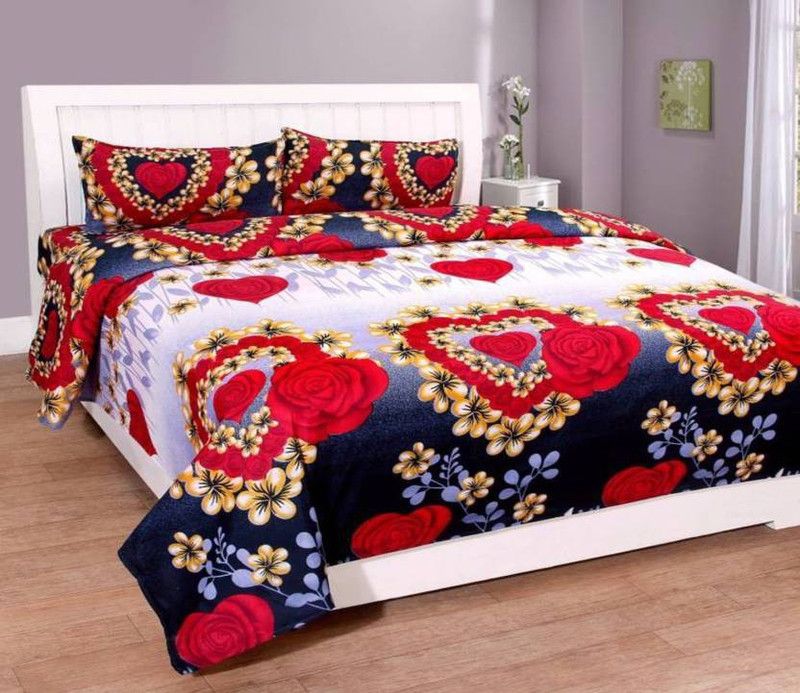 DEKORIFY 144 TC Microfiber Double Floral Flat Bedsheet  (Pack of 1, VALENTINE)
