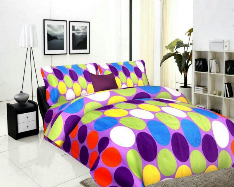 Ashu Decor 144 TC Microfiber Double 3D Printed Flat Bedsheet  (Pack of 1, Purple)