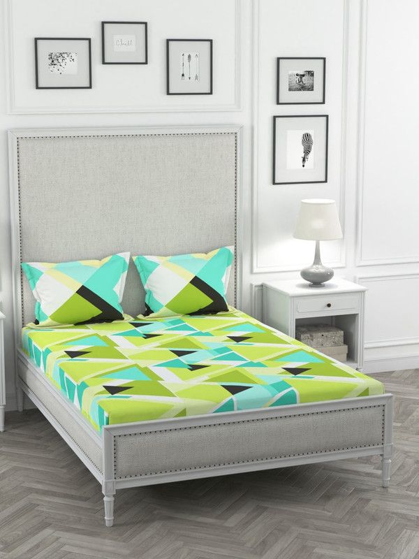 PORTICO NEW YORK 144 TC Cotton Double Geometric Flat Bedsheet  (Pack of 1, Green & Blue)