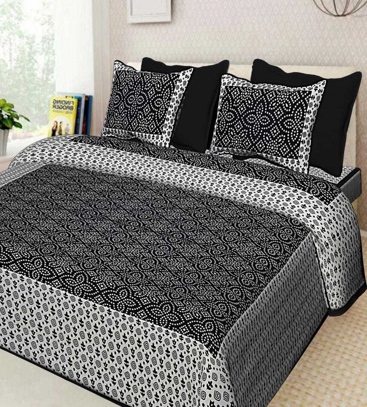 shrihans 220 TC Cotton Double Jaipuri Prints Flat Bedsheet  (Pack of 1, Black)